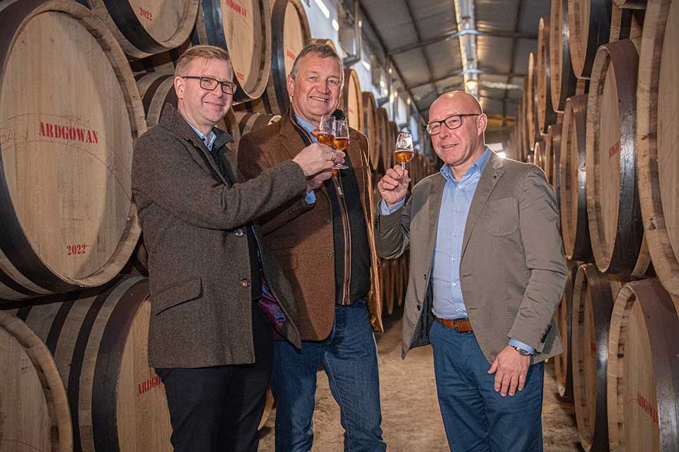 Ardgowan Distillery Team - Director of Investments Roland Grain, CEO Martin McAdam, and Master of Wood Stuart MacPherson.