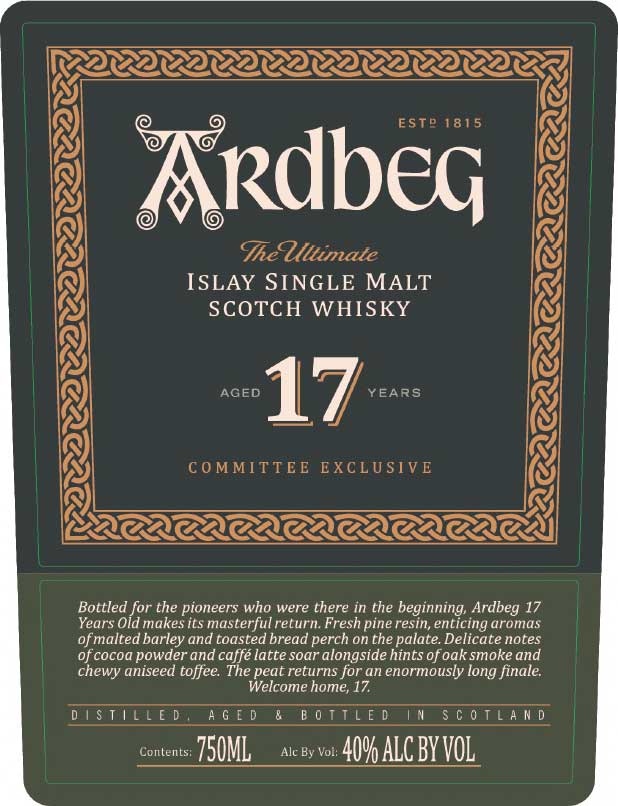 Ardbeg 17 Year Old Committee Exclusive - Front Label