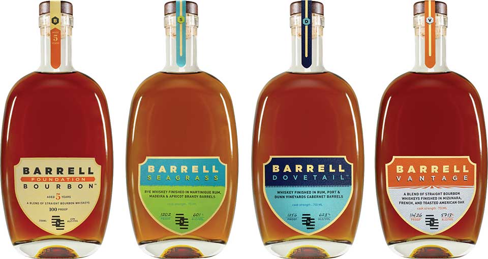 Barrell Craft Spirits Portfolio: Barrell Foundation Bourbon, Seagrass, Dovetail, and Vantage.